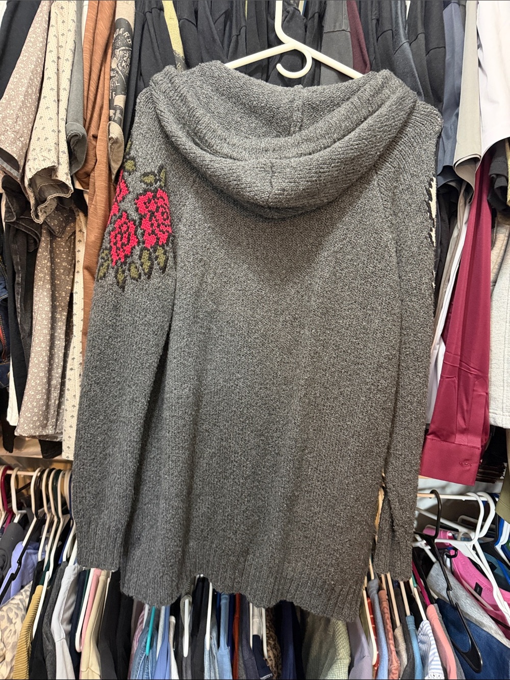 torrid Gray Zip Hoodie with Pink Skull & Rose Knits - Picture 6 of 6
